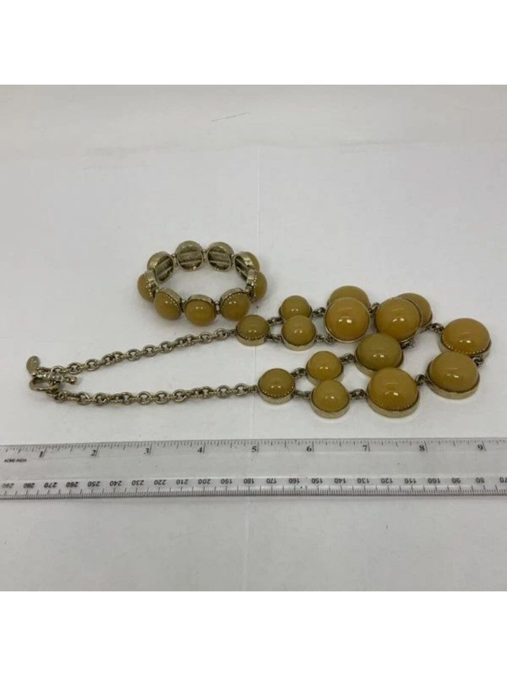 Ann Taylor Vitage Yellow Cabochon Bib Necklace/Bracelet Set 17" - Picture 4 of 4